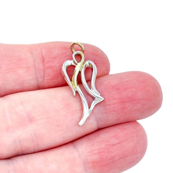 Vintage Sterling Silver 925 Two-Tone Angel Wing Pendant - Picture 1 of 6
